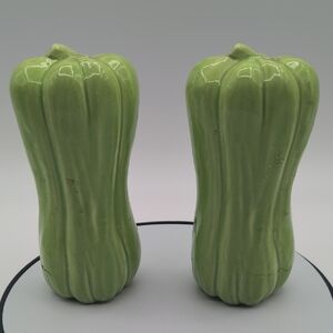 Vintage 70s Green Vegetable Ceramic Salt & Pepper Shakers